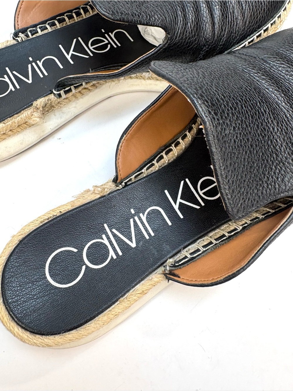 Calvin Klein Black Leather Slip-On Espadrille Mules | 7.5 - Picture 3 of 9
